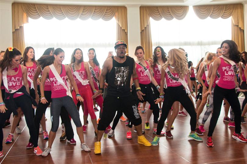 Miss Universe 2014 Contestants with Zumba trainer